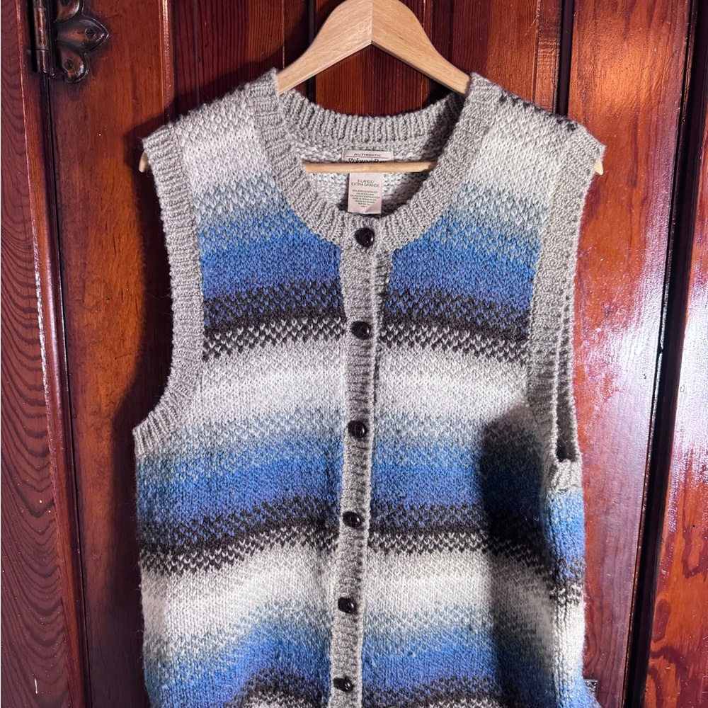St. John's Bay Men's Cardigan Vest - Blue, Gray, and Brown